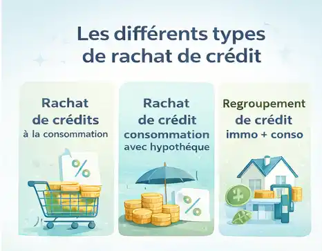 Illustration des 3 différents types de regroupement de crédit