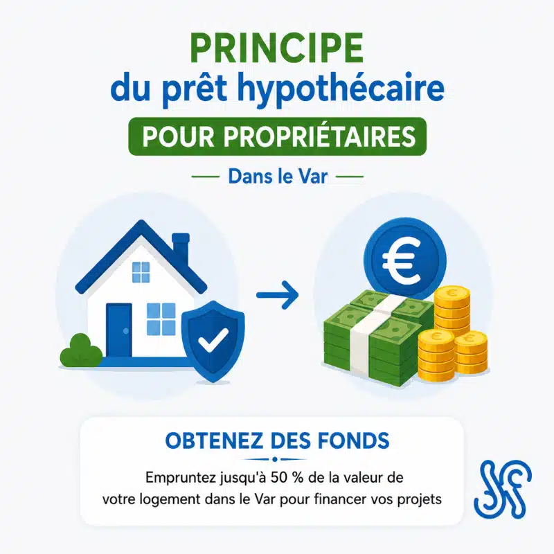 Principe du prêt de trésorerie hypothécaire pour propriétaires dans le Var : empruntez jusqu'à 50 % de la valeur de votre bien pour financer vos projets