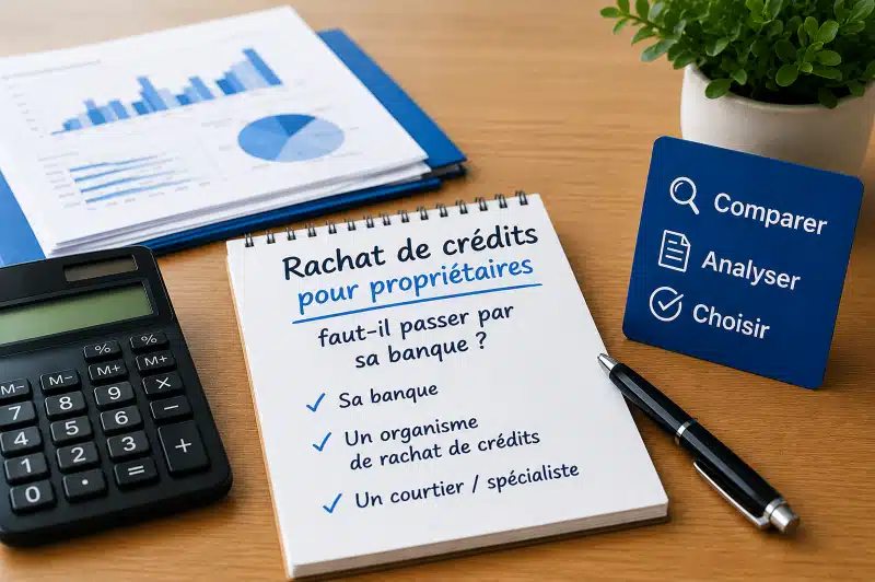 Rachat de crédits pour propriétaires : comparaison entre sa banque, un organisme de rachat de crédits et un courtier.